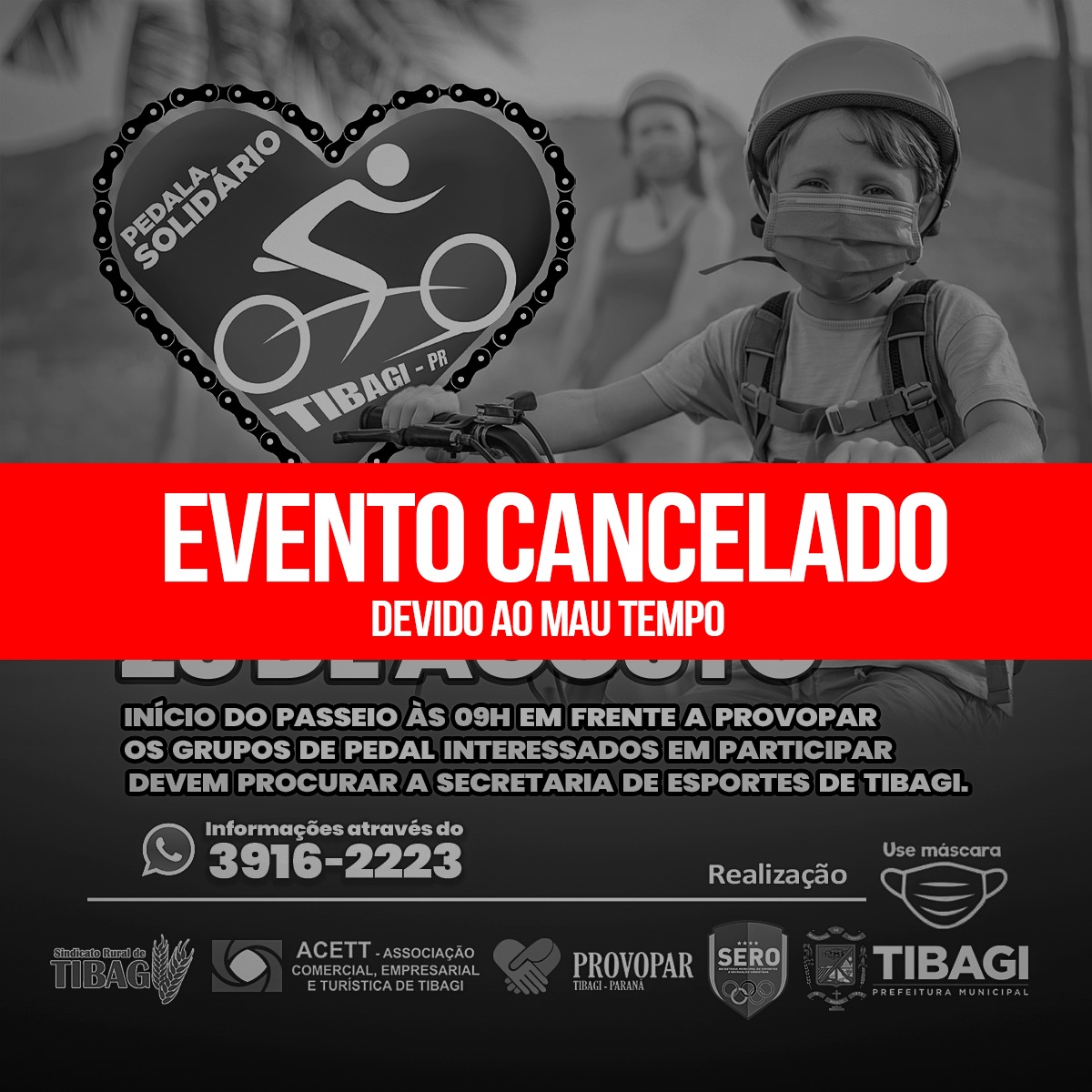 CANCELADO! Programa Pedala Solidário acontece no próximo sábado em Tibagi