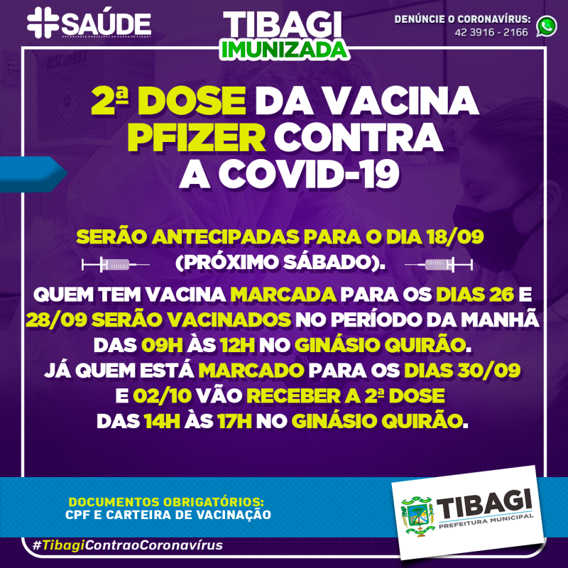 Tibagi antecipa vacinação de 2ª dose contra a Covid-19