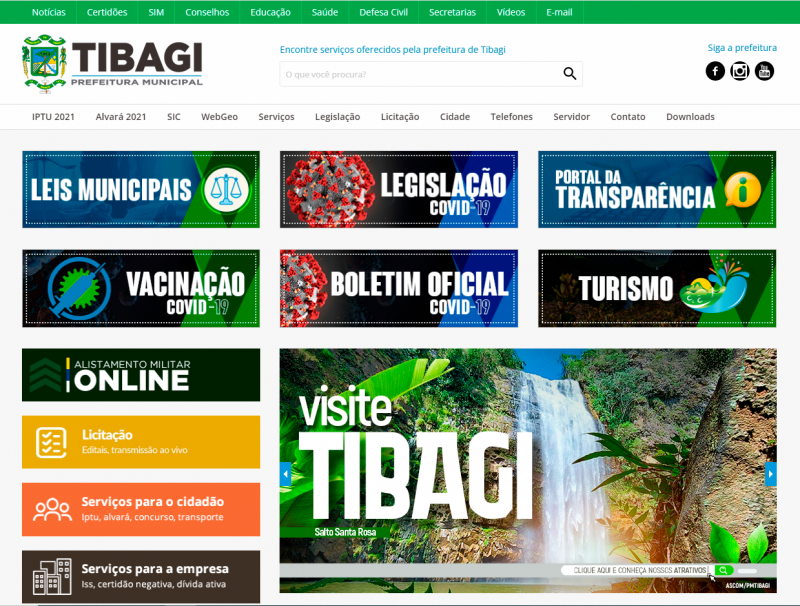 Site da Prefeitura de Tibagi volta com o layout tradicional