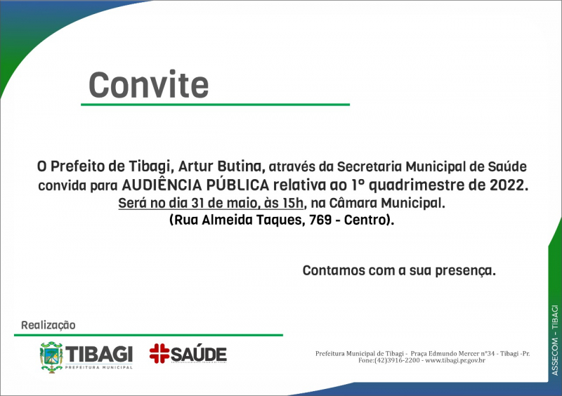 HOJE! Saúde de Tibagi promove audiência pública de prestação de contas