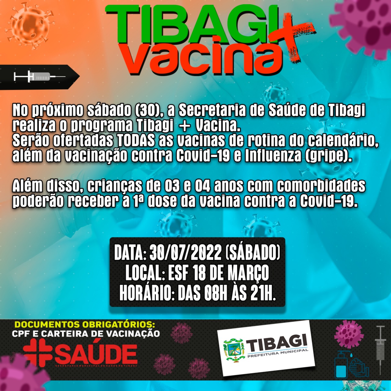 Saúde de Tibagi realiza mutirão de vacinação no próximo sábado