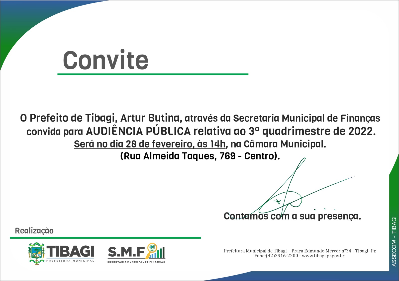 AMANHÃ! Tibagi realiza audiências públicas de prestação de contas