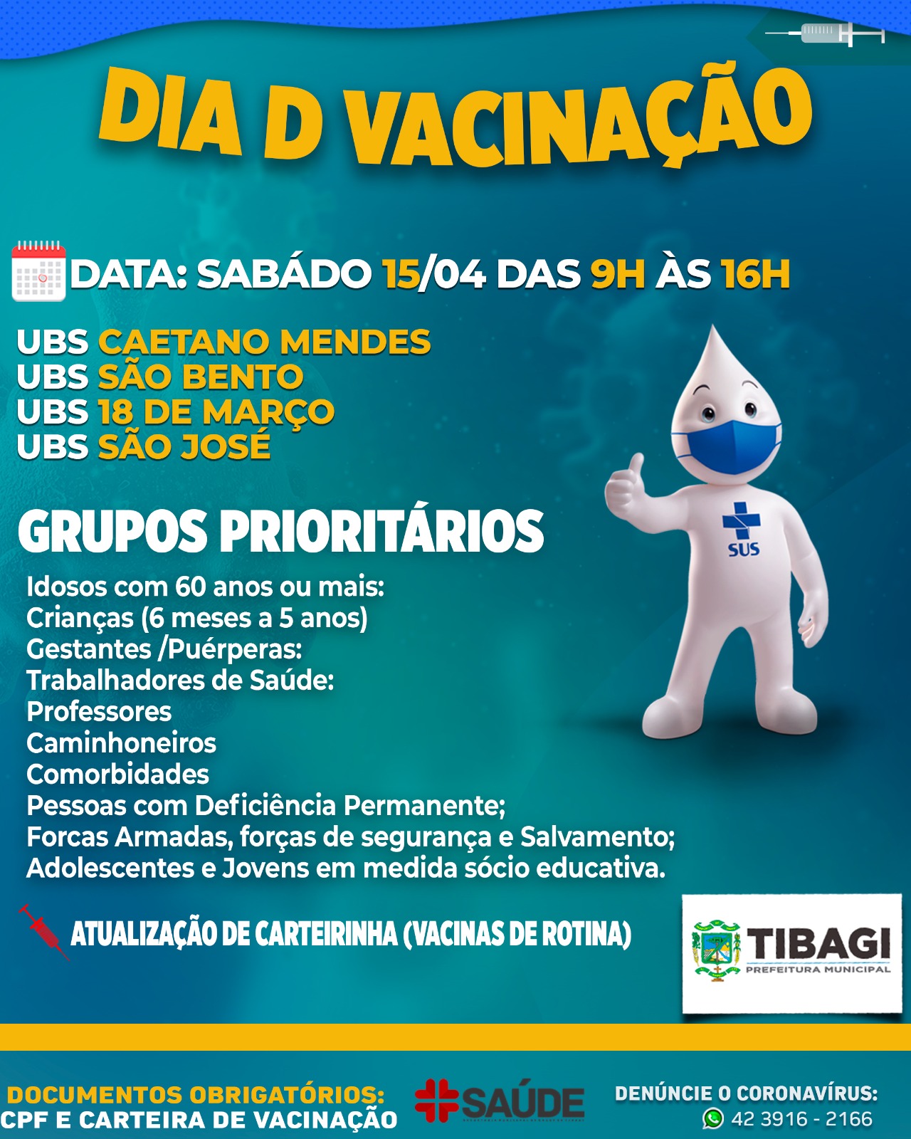 Saúde de Tibagi realiza “Dia D” da vacinação contra a gripe neste sábado