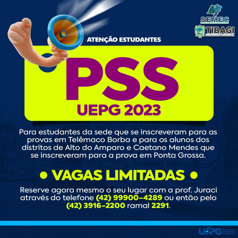 Educação de Tibagi vai fornecer transporte gratuito para o PSS 2023 da UEPG