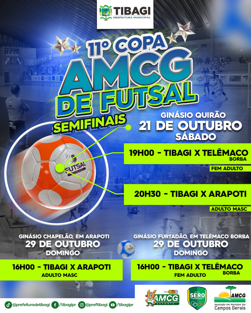 AMANHÃ! Equipes masculina e feminina de Tibagi jogam as semifinais da Copa AMCG de Futsal neste sábado