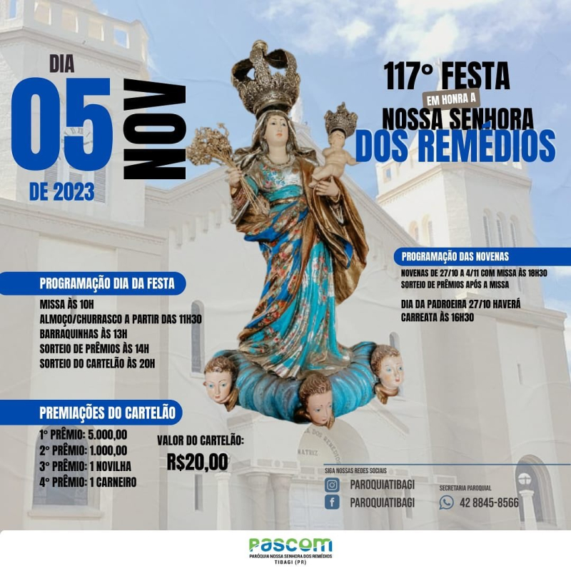 Paróquia de Tibagi realiza 117ª Festa em Honra a Nossa Senhora dos Remédios