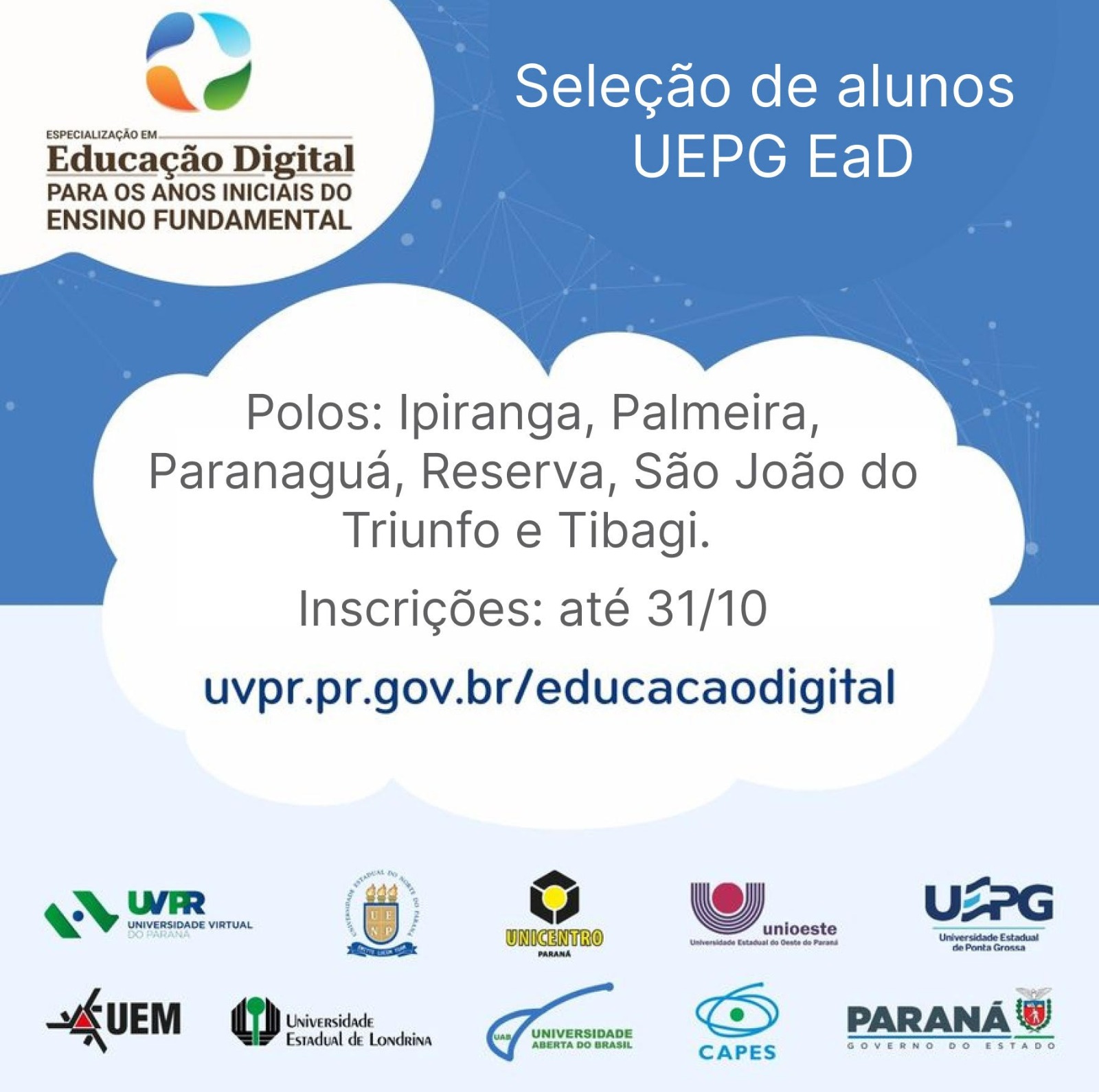 AINDA HÁ VAGAS! Tibagi oferta cursos de pós-graduação EAD para professores da rede municipal