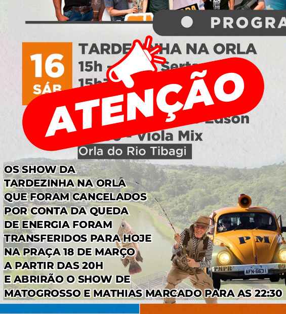 Shows em comemoração aos 152 anos de Tibagi são transferidos para hoje