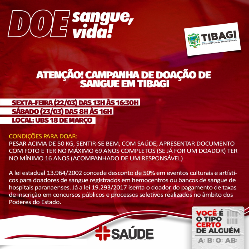 Saúde de Tibagi realiza Campanha de Doação de Sangue