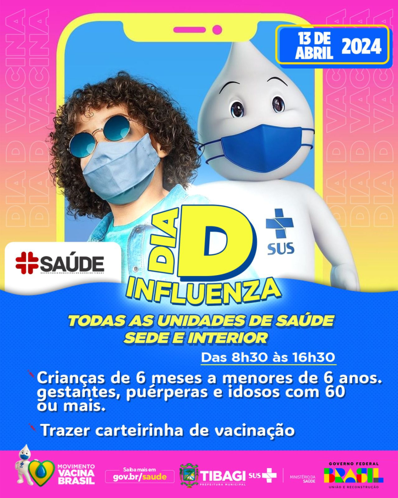 Vacinação! Dia D contra Influenza em Tibagi em acontece em 13 de abril