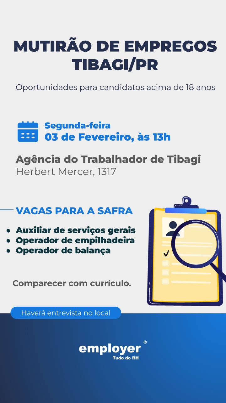 Mutirão de empregos para safra acontece segunda-feira (03) em Tibagi 